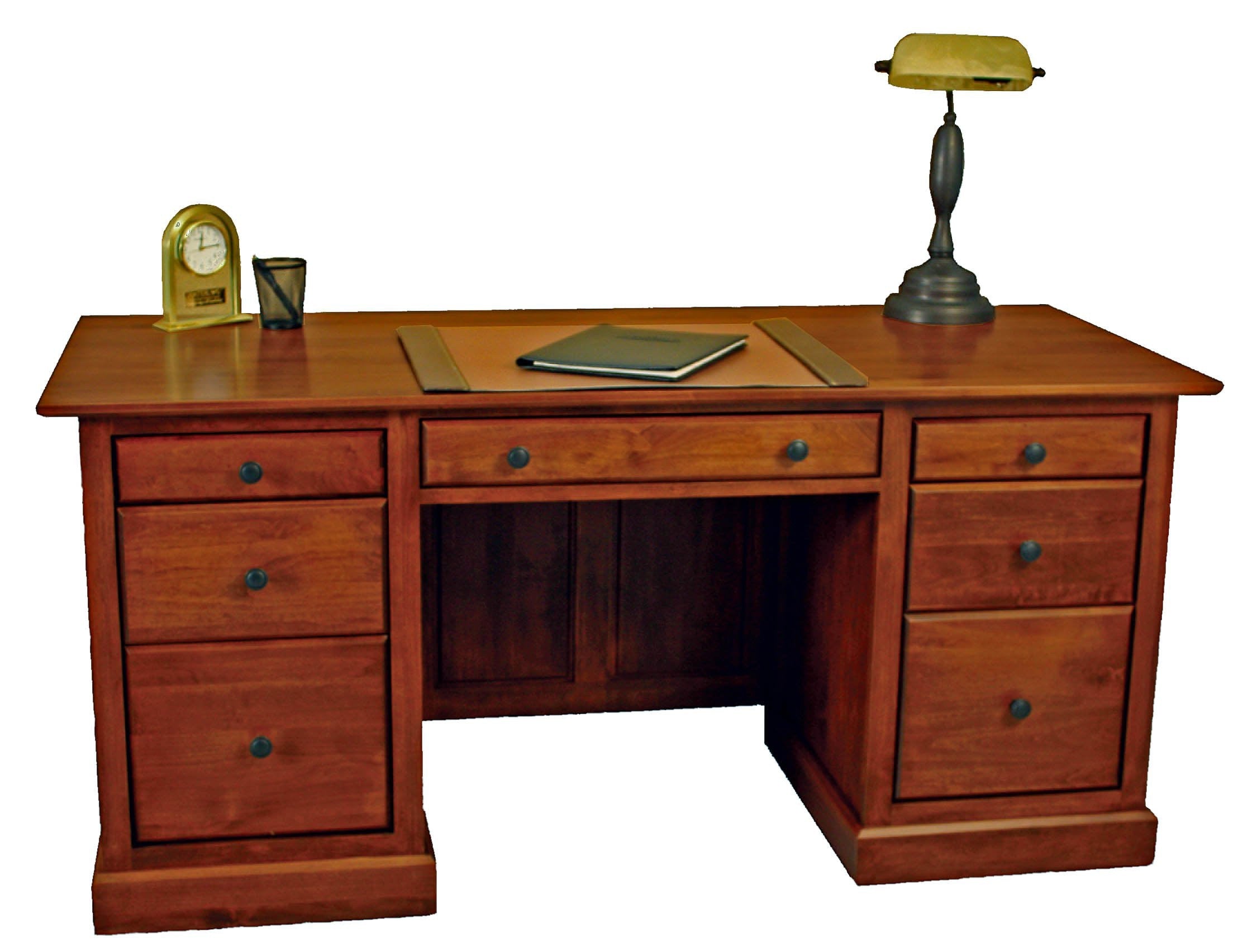 [64 Inch] Alder Shaker Executive Desk - shown in Antique Cherry finish and Antique Bronze knobs