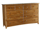 [61 Inch] Alder Shaker 10 Drawer Dresser - shown in Golden Pecan finish with Brushed Nickel knobs